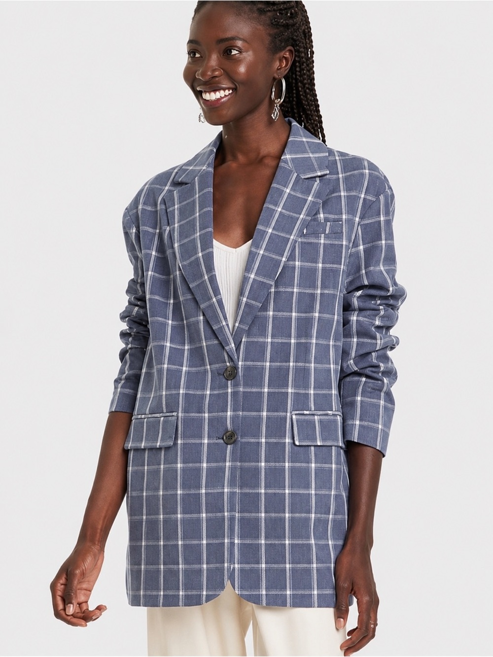 A New Day Blue Plaid Oversized Blazer Jacket XS Windowpane